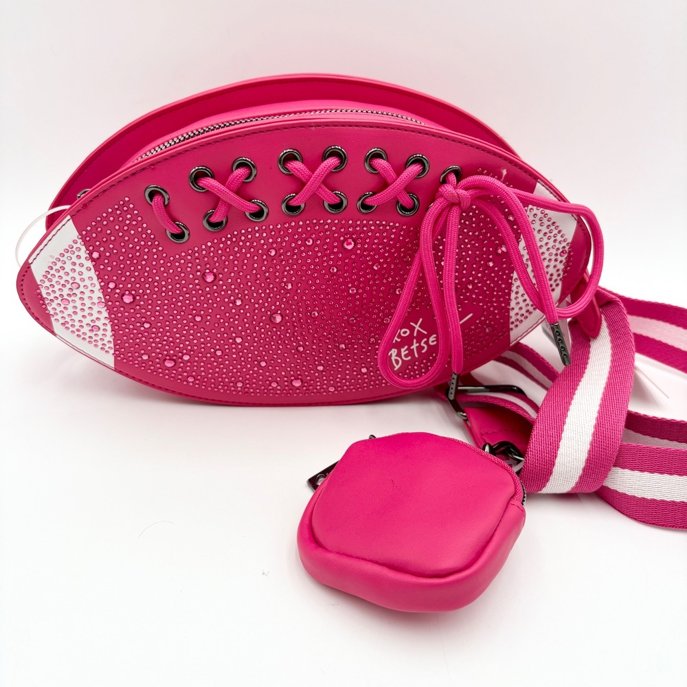 Betsey Johnson Pink Rhinestone Football Crossbody Bag Purse with Coin‎ Pouch - Picture 6 of 9